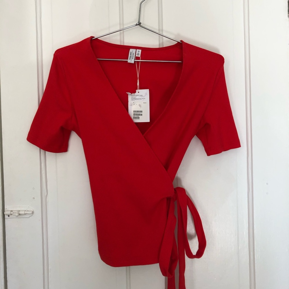 Red Deep V-neck Wrap Top